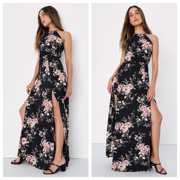Lulus Dresses & Skirts - Lulus Feel the Music Midnight Floral Print Maxi Dress Blue